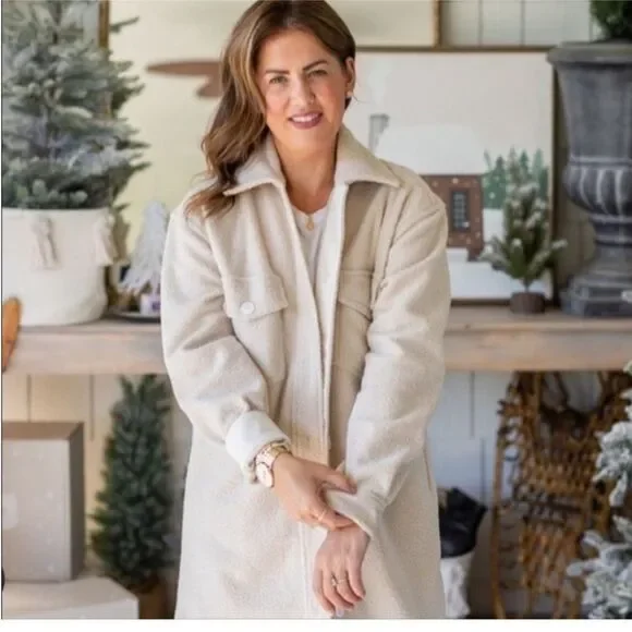 Jackson Rowe x Jillian Harris The Scholar Shacket Warm Vanilla Heart Jacket Top - Picture 5 of 8